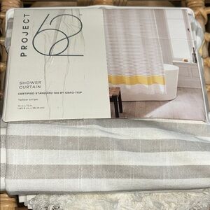 Project 62 Gray and Yellow Striped Shower Curtain with Fringe 72” x 72”